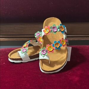 Colorful Floral Sandals with White Straps